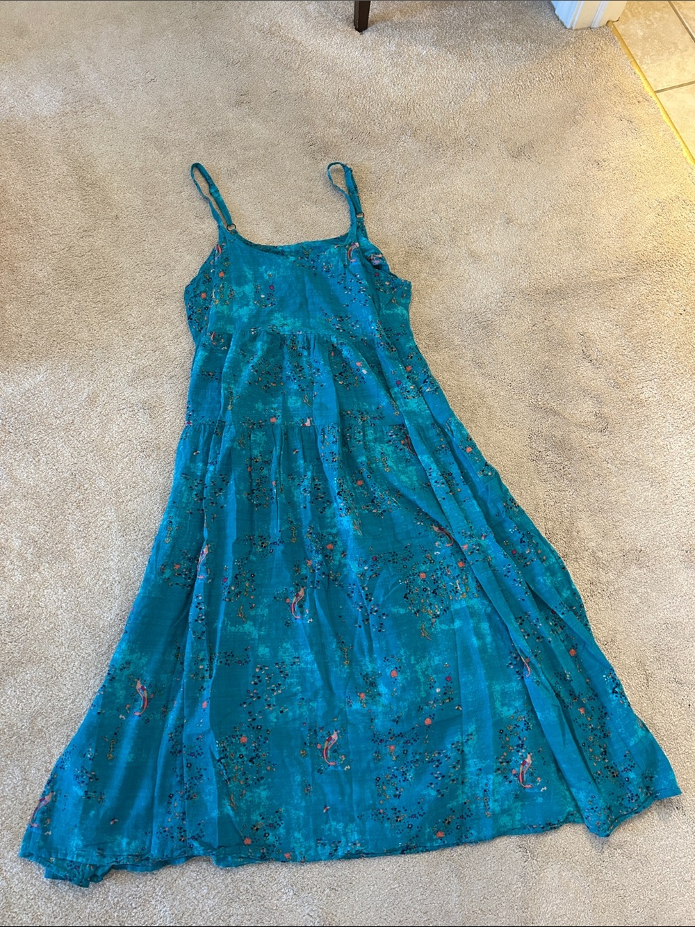 Teal Floral Tiered Slip Dress - Women's Summer Sundress